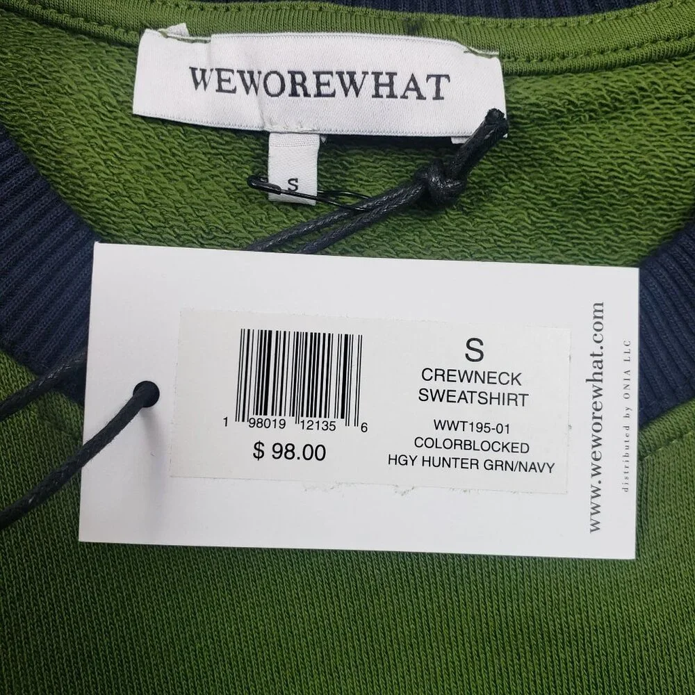 We Wore What Crewneck Sweatshirt Womens Small Colorblocked Hunter Green & Navy - Picture 3 of 16